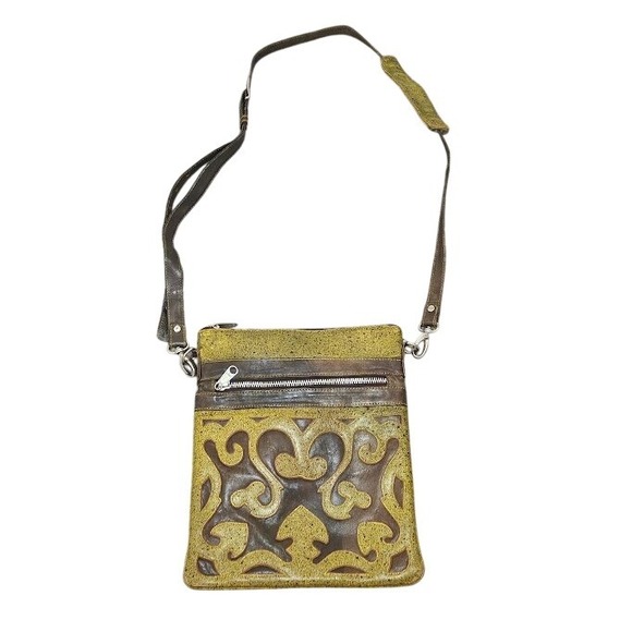 Leaders in Leather Paraguay Crossbody Women Purse Leather Olive Green Embossed - Picture 1 of 11
